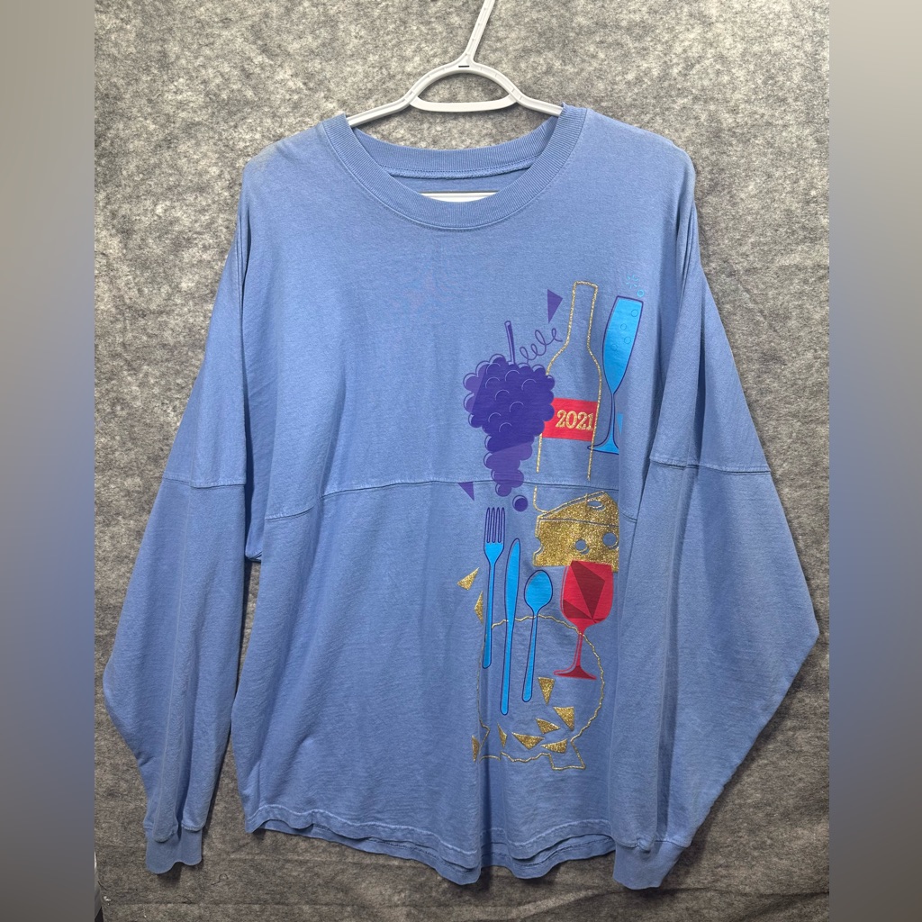 Disney Epcot Food Wine Festival Shirt Spirit Jersey Large Blue 2021 Colorful